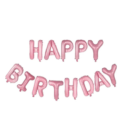 ✨TOATE PRODUSELE✨ - Set 13 Baloane Folie, , Tip Ghirlanda, Model Happy Birthday, 40 cm, Roz Deschis