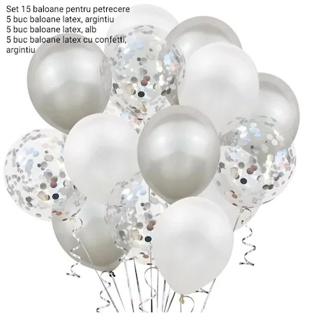 Set 15 baloane pentru petrecere, , alb/argintiu, 30 cm [3]