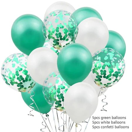 Set 15 baloane pentru petrecere, , alb/verde, 30 cm [1]