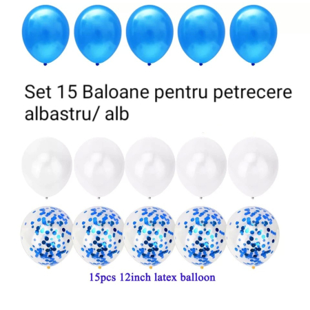 Set 15 baloane pentru petrecere, , albastru/ alb, 30 cm [1]