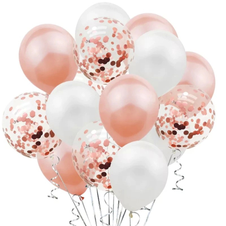 Baloane Latex - Set 15 baloane pentru petrecere, , rose gold/ alb, 30 cm