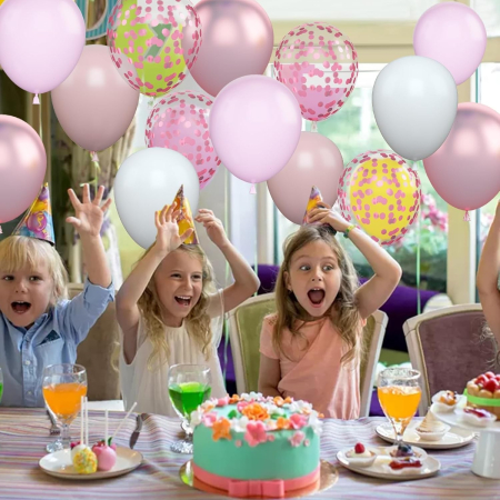 Set 16 Baloane din Latex Metalizate, , Model Party, 30 cm, Alb, Roz, Roz Chrome, Transparent Confetti 2.8 g [1]