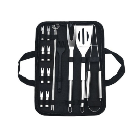 Ustensile pentru Bucătărie - Set 16 Ustensile pentru Gratar, , din Otel Inoxidabil, Geanta Oxford, Argintiu