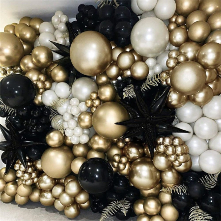 Set 163 Baloane din Latex, , Model Petrecere pentru Arcada, Baloane Party, 12 cm, 30 cm, 45 cm, Negru, Auriu, Alb [5]
