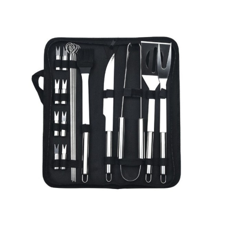 ✨TOATE PRODUSELE✨ - Set 18 Ustensile pentru Gratar, , din Otel Inoxidabil, Geanta Oxford, Argintiu