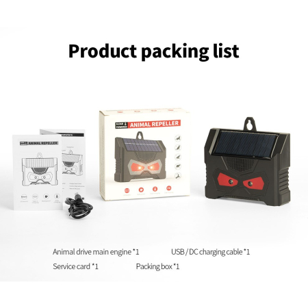 Articole pentru Gradina si Bricolaj - Set 2 Aparate Solare LED cu Ultrasunete, , Repelent pentru Animale Mari si Mici, Lumina Rosie si Alba, Anti Rozatoare, Anti Insecte, Frecventa 9-36KHZ, 10.2 x 10.6 x 2.8 cm, Negru
