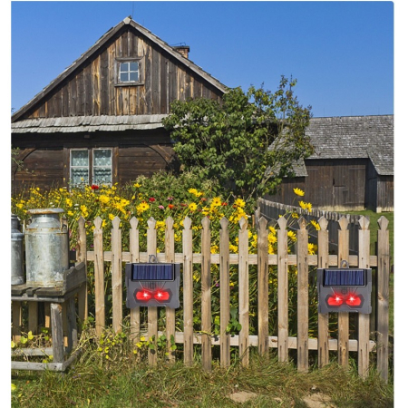 Set 2 Aparate Solare LED cu Ultrasunete, , Repelent pentru Animale Mari si Mici, Lumina Rosie si Alba, Anti Rozatoare, Anti Insecte, Frecventa 9-36KHZ, 10.2 x 10.6 x 2.8 cm, Negru [3]