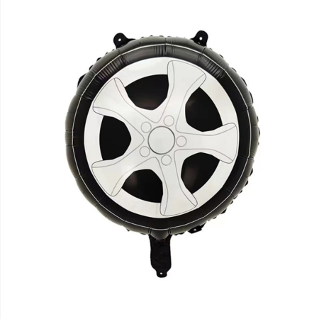 Set 2 Baloane din Folie Metalizata, , Figurine Roti, Model Masini, 75-80 cm cm, Ambalaj Individual, Pai Inclus, Umflare cu Aer sau Heliu, Negru [2]