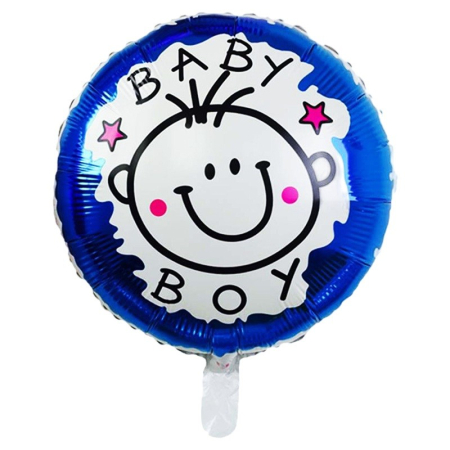 Set 2 Baloane din Folie Metalizata, , Figurine Stea si Cerc, Tema Botez Baietel, 45 cm, Ambalaj Individual, Pai Inclus, Umflare cu Aer sau Heliu, Albastru [1]