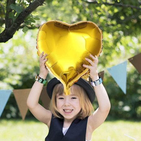 Set 2 Baloane din Folie Metalizata, , Model Inimi, Tema Ziua Indragostitilor, 45 cm, Ambalaj Individual, Pai Inclus, Umflare cu Aer sau Heliu, Argintiu/Auriu [3]