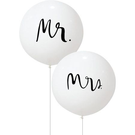 Tematica Nunta - Set 2 Baloane din Latex, , Tip Jumbo, Model Mr si Mrs, Tema Nunta, 45 cm, Alb