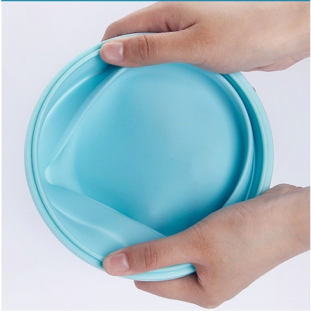 Set 2 caserole rotunde pliabile , din silicon, rezistenta la temperaturi ridicate, usor de depozitat si curatat, 500 si 800 ml, utilizare in cuptorul cu microunde, albastra [2]