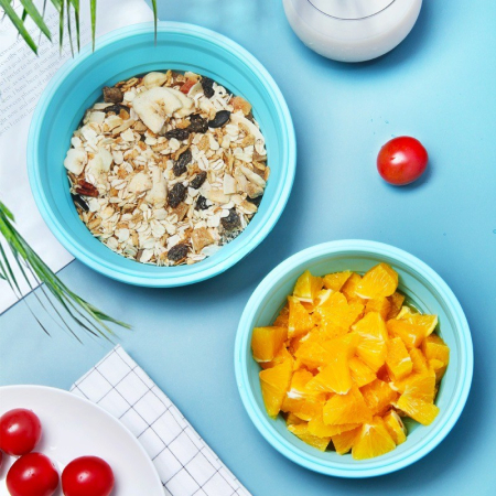 Set 2 caserole rotunde pliabile , din silicon, rezistenta la temperaturi ridicate, usor de depozitat si curatat, 500 si 800 ml, utilizare in cuptorul cu microunde, albastra [4]