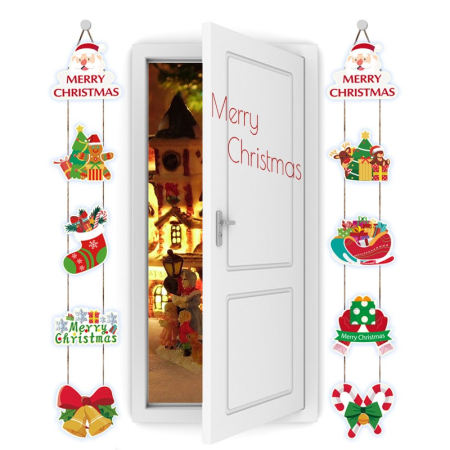 Set 2 Decoratiuni de Craciun, , de Agatat, pentru Usa, Sfoara Inclusa, 21 cm/28 cm, din Hartie 350g, Multicolor [1]