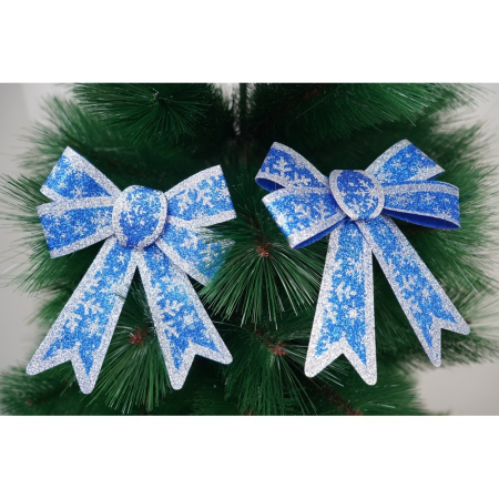 Set 2 fundite pentru brad, Albastre, model de nea, cu margini argintii, 13 x 18 cm, PVC,  [1]