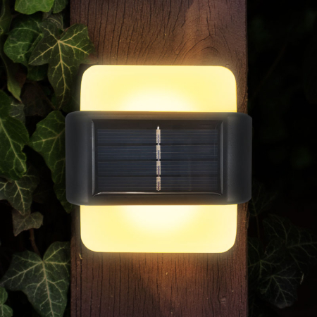 Disponibil livrare locker S - Set 2 lampi solare LED de perete, IP44 pentru exterior, autonomie 12 ore, 9x9x2.3cm, negru