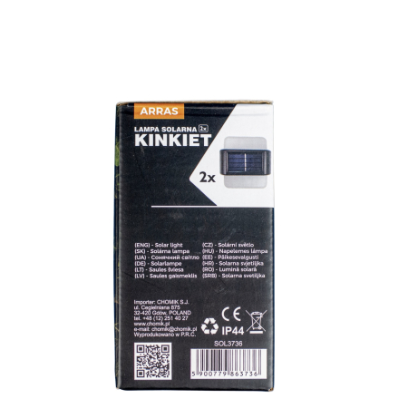 Set 2 lampi solare LED de perete, IP44 pentru exterior, autonomie 12 ore, 9x9x2.3cm, negru [16]