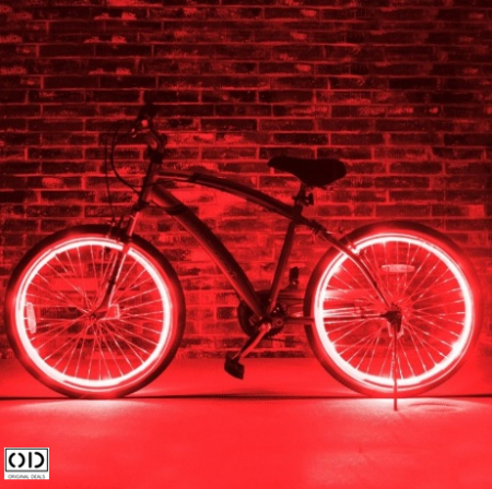 Set 2 Lumini LED cu Ventil si Baterii pentru Roata Cauciuc, Compatibil cu Bicicleta, Masina sau Motocicleta, Rosu [11]