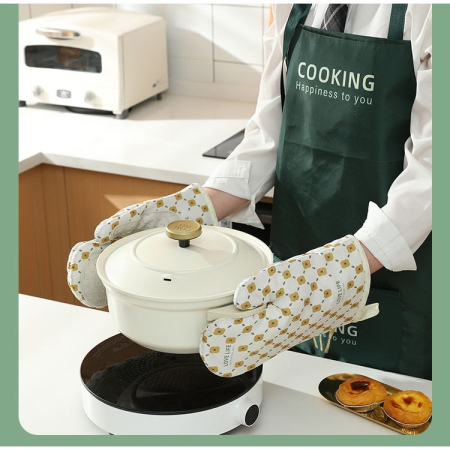 Set 2 manusi cuptor , manusa de bucatarie, rezistenta 330 grade, textil si cauciuc, 26.5x18 cm, alb [1]