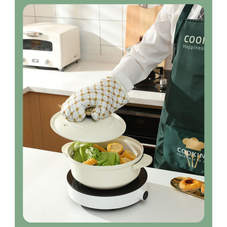 Set 2 manusi cuptor , manusa de bucatarie, rezistenta 330 grade, textil si cauciuc, 26.5x18 cm, alb [4]