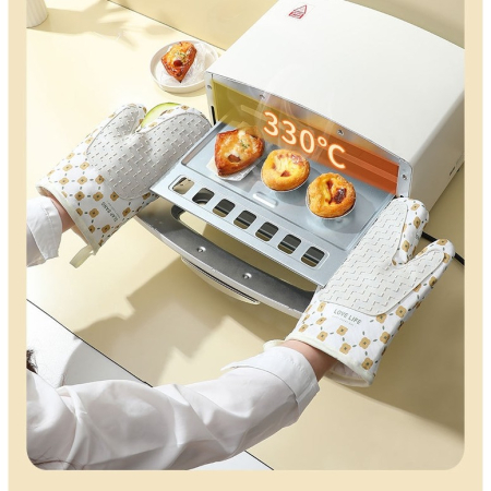 Set 2 manusi cuptor , manusa de bucatarie, rezistenta 330 grade, textil si cauciuc, 26.5x18 cm, alb [7]