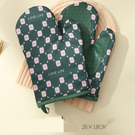 Set 2 manusi cuptor , manusa de bucatarie, rezistenta 330 grade, textil si cauciuc, 26.5x18 cm, verde [2]
