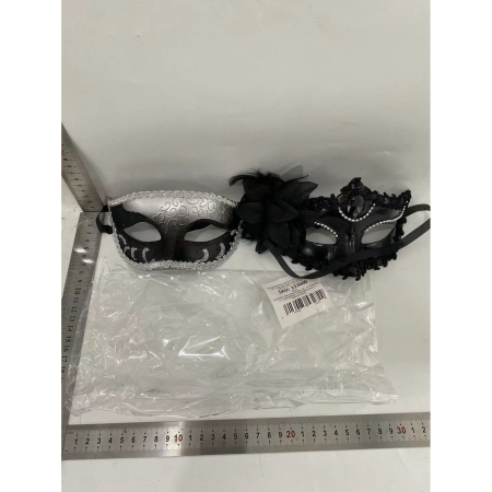 Set 2 Masti de Cuplu, , pentru Carnaval, Bal Mascat, Marime Universala, Model Floare Laterala si Margele, Model Clasic Fluture, Negru Argintiu [1]