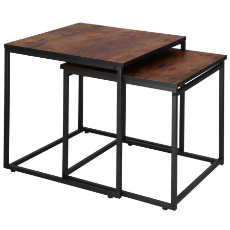 Set 2 mese pentru cafea, cadru otel, stil industrial, 50x50x52 cm si 45x45x47 cm, maro [8]