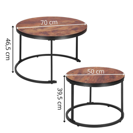 Set 2 mese pentru cafea suprapozabile, cadru otel, 70x70x47 cm si 50x50x40 cm, maro [16]