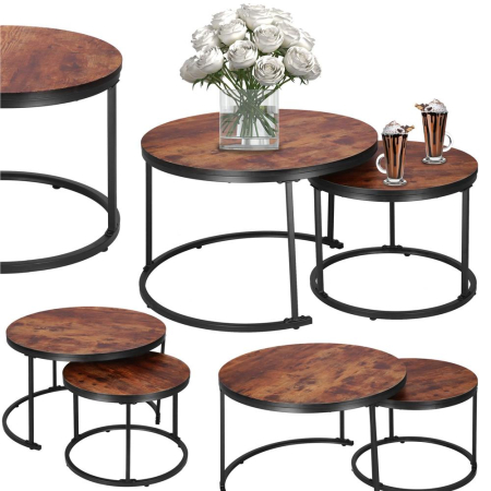 Set 2 mese pentru cafea suprapozabile, cadru otel, 70x70x47 cm si 50x50x40 cm, maro [3]