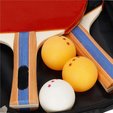 Set 2 palete de ping pong, cu 3 mingi, 25x15cm, negru cu rosu [8]