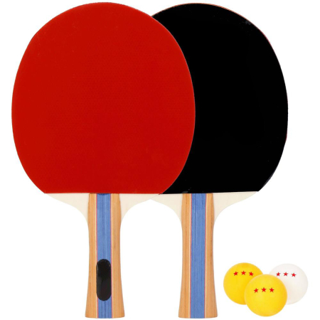 Set 2 palete de ping pong, cu 3 mingi, 25x15cm, negru cu rosu [5]