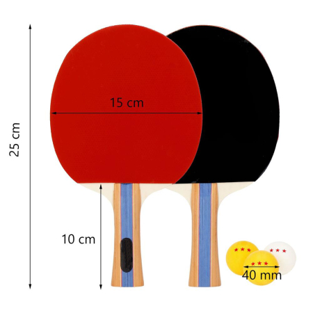 Set 2 palete de ping pong, cu 3 mingi, 25x15cm, negru cu rosu [9]