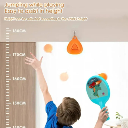 Set 2 Palete de Tenis de Masa, , pentru Copii, Design Animat, Tematica Astronauti, Accesoriu de Agatat Inclus si 4 Mingi, Albastru [7]