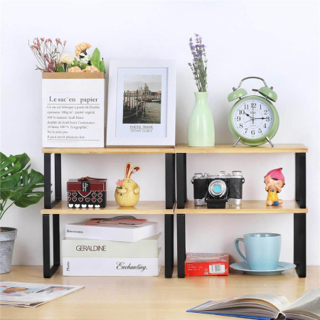 Set 2 rafturi de bucatarie suprapozabile, pentru ustensile sau condimente, 20x34x16cm, natur si negru [9]