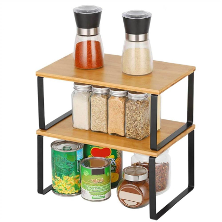 Set 2 rafturi de bucatarie suprapozabile, pentru ustensile sau condimente, 20x34x16cm, natur si negru [10]