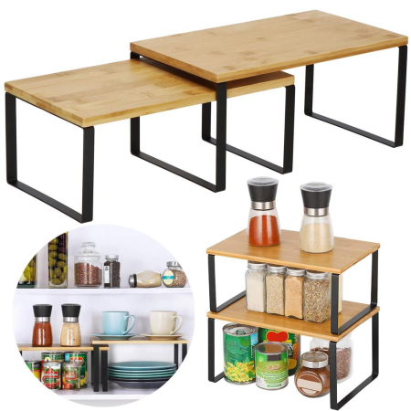 Set 2 rafturi de bucatarie suprapozabile, pentru ustensile sau condimente, 20x34x16cm, natur si negru [3]