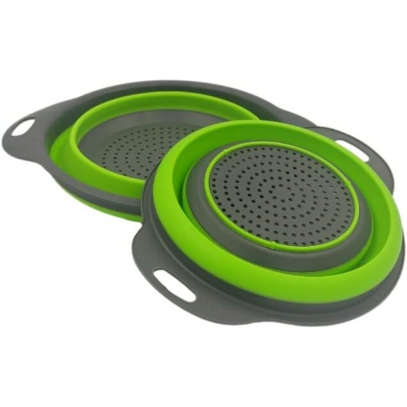 Set 2 strecuratori pliabile din silicon alimentar , cu manere, fund antiaderent si antialunecare, rotunda, doua dimensiuni, usor de depozitat, compatibil cu masina de spalat vase, verde [7]