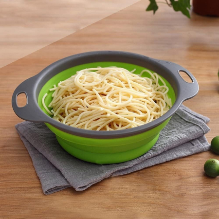 Set 2 strecuratori pliabile din silicon alimentar , cu manere, fund antiaderent si antialunecare, rotunda, doua dimensiuni, usor de depozitat, compatibil cu masina de spalat vase, verde [6]