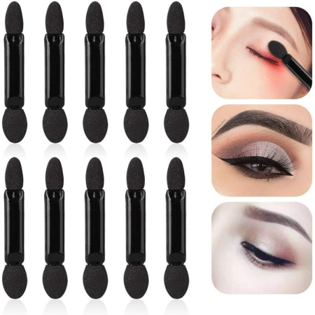 Set 20 de Aplicatoare Machiaj, , 2 Capete, 6.2 cm, din Poliuretan si Burete, Negru [2]