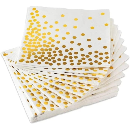 Articole Servire Masa - Set 20 de Servetele de Masa, , Imprimeu cu Buline Aurii, din Hartie, 17 x 17 cm, Alb