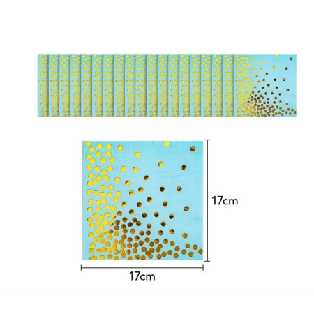 Set 20 de Servetele de Masa, , Imprimeu cu Buline Aurii, din Hartie, 17 x 17 cm, Albastru [2]