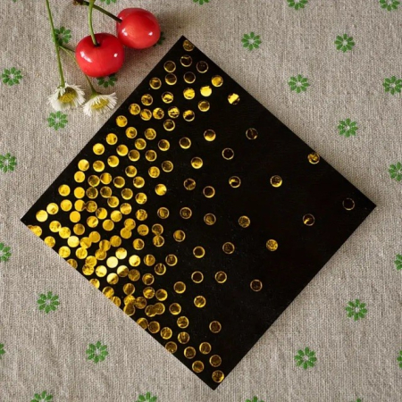 Set 20 de Servetele de Masa, , Imprimeu cu Buline Aurii, din Hartie, 17 x 17 cm, Negru [5]