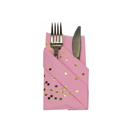 Set 20 de Servetele de Masa, , Imprimeu cu Buline Aurii, din Hartie, 17 x 17 cm, Roz [2]