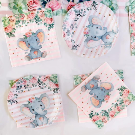 Set 20 de Servetele de Masa, , Imprimeu Elefant, din Hartie, 16.5 x 16.5 cm, Roz [3]