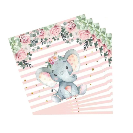 Set 20 de Servetele de Masa, , Imprimeu Elefant, din Hartie, 16.5 x 16.5 cm, Roz [6]