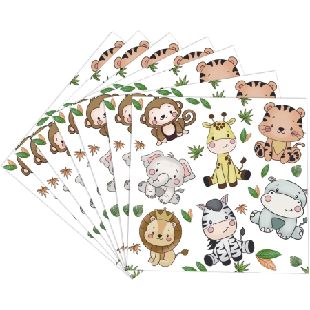 Set 20 de Servetele de Masa, , Imprimeu Jungle, din Hartie, 16.5 x 16.5 cm, Multicolor [1]