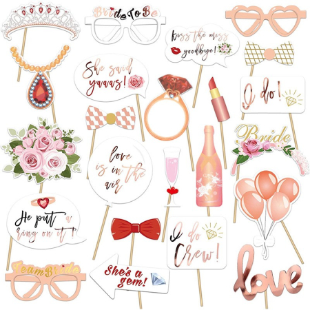 Tematica Nunta - Set 23 de Accesorii pentru Petrecere, , Props pentru Coltul de Poze, Tematica Petrecerea Burlacitelor, Roz