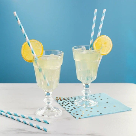 Set 25 Paie, , din Hartie, 20 cm, Model cu Dungi, Alb/Albastru [1]