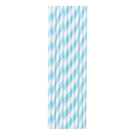 Articole Servire Masa - Set 25 Paie, , din Hartie, 20 cm, Model cu Dungi, Alb/Albastru